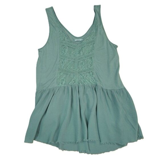 Kimchi Blue Women's Sleeveless Lace Mint Green Peplum Blouse Boho Top Sz Large - Picture 2 of 8